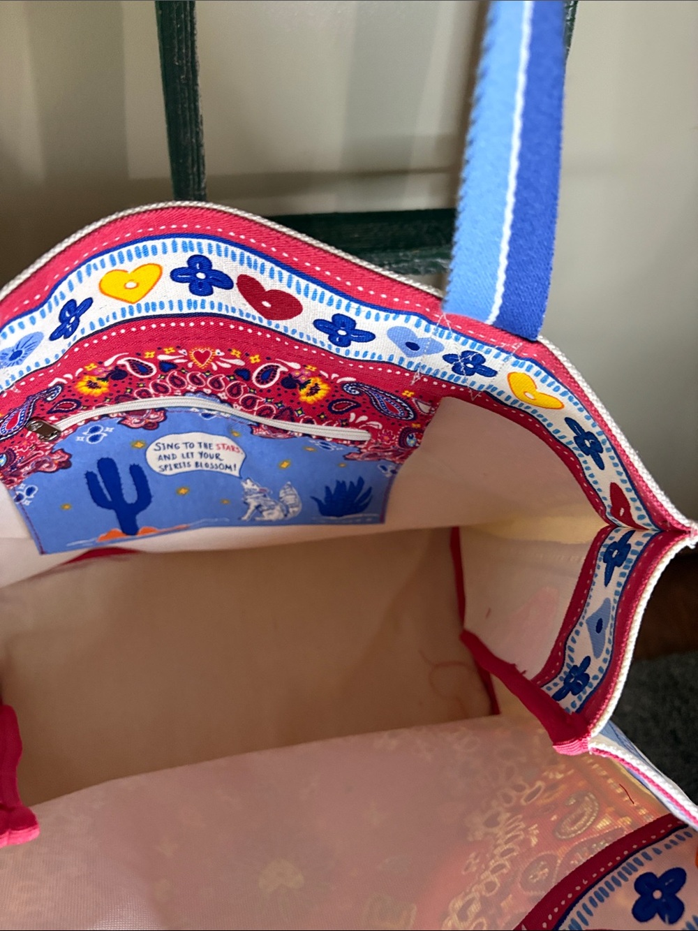 Brighton Red Paisley LOVE Tote with Blue Handles - Picture 4 of 4